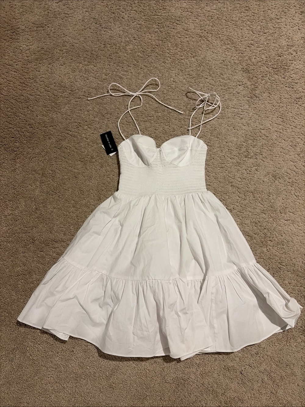 NEW Staud Landry White Mini Smocked Dress Size Small Tie Straps